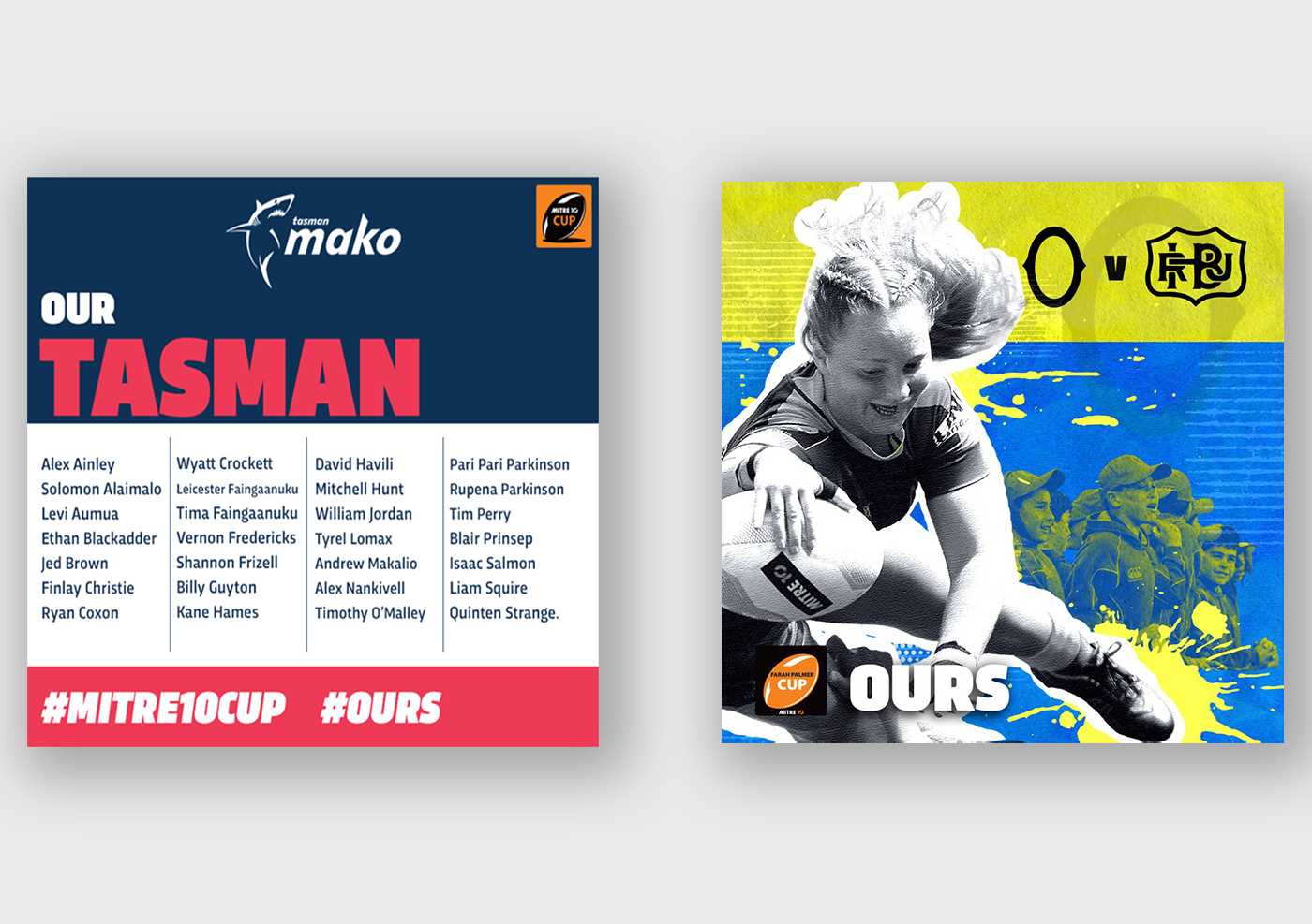 Mitre 10 Cup social media graphic with players on the field